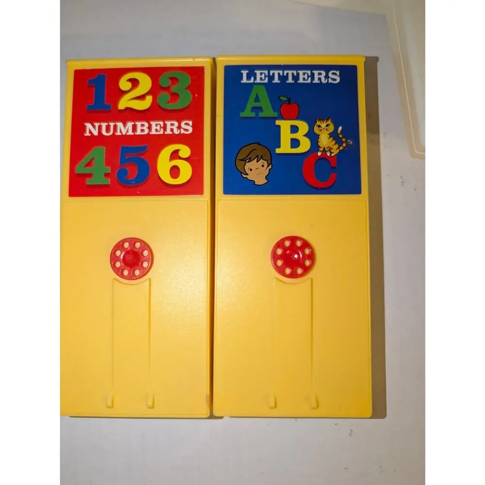 Vintage 1970's Fisher Price Movie Viewer 2 Cartridges Numbers Letters Works